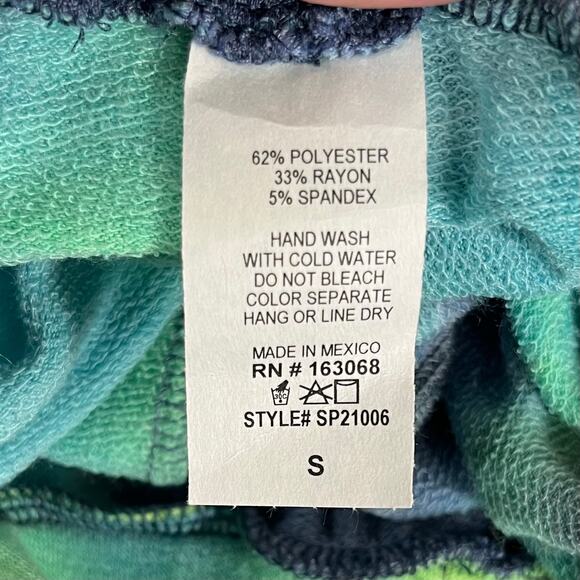 Blue Green Multicolor Tie Dye Summer Elastic Waist String Sweat Shorts Small NWT - Picture 9 of 12